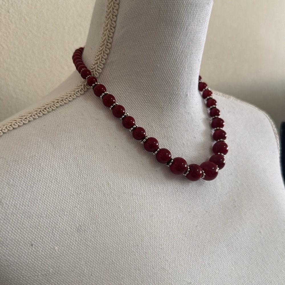 Dark Red Beaded Statement Necklace - image 2
